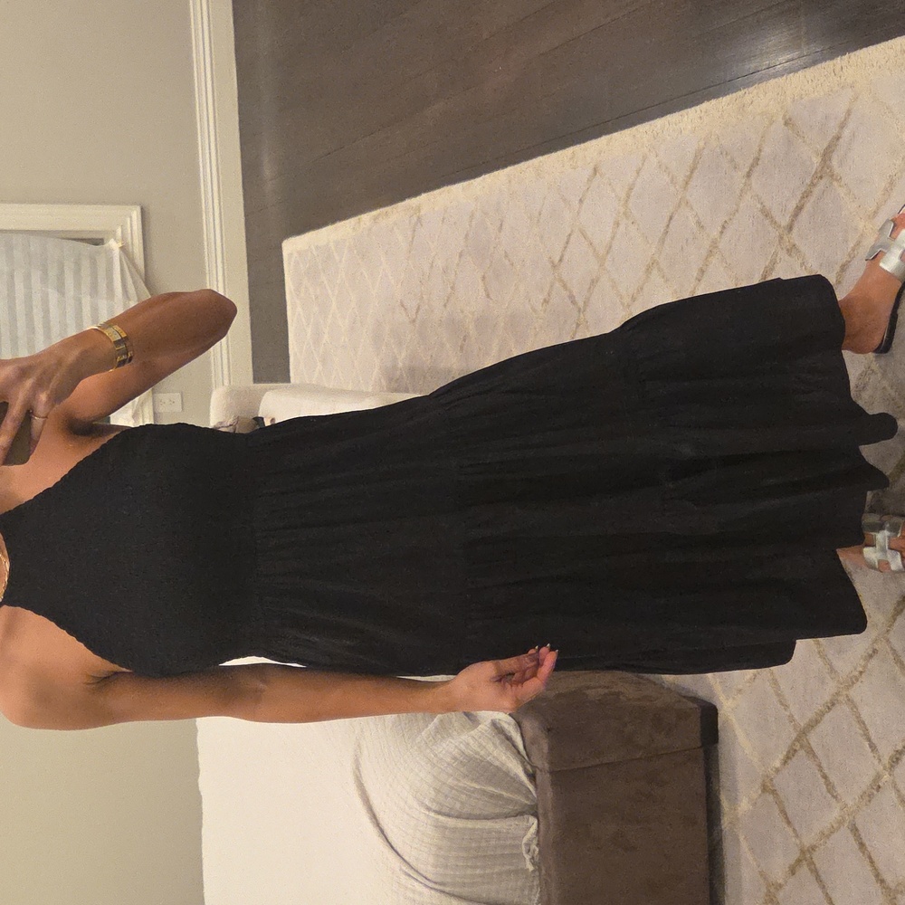 NWOT WOMEN'S ZARA BLACK SMOCKED MAXI SUNDRESS SUN DRESS HALTER SZ S $60